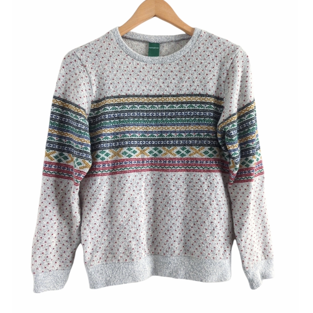 NONNATIVE Men's Gray Green Red 100% Cotton Knit Japanese Crewneck Sweater